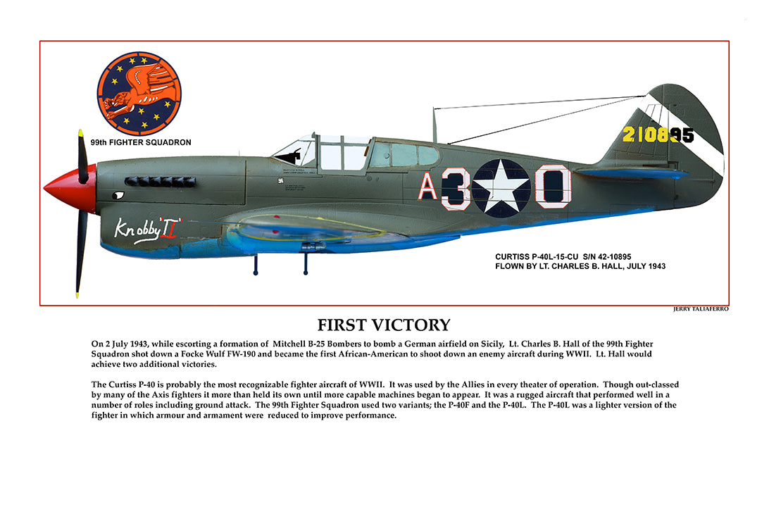 First Victory, P-40L Warhawk , Lt. Charles Hall, Tuskegee Airman