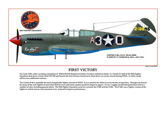 First Victory, P-40L Warhawk , Lt. Charles Hall, Tuskegee Airman